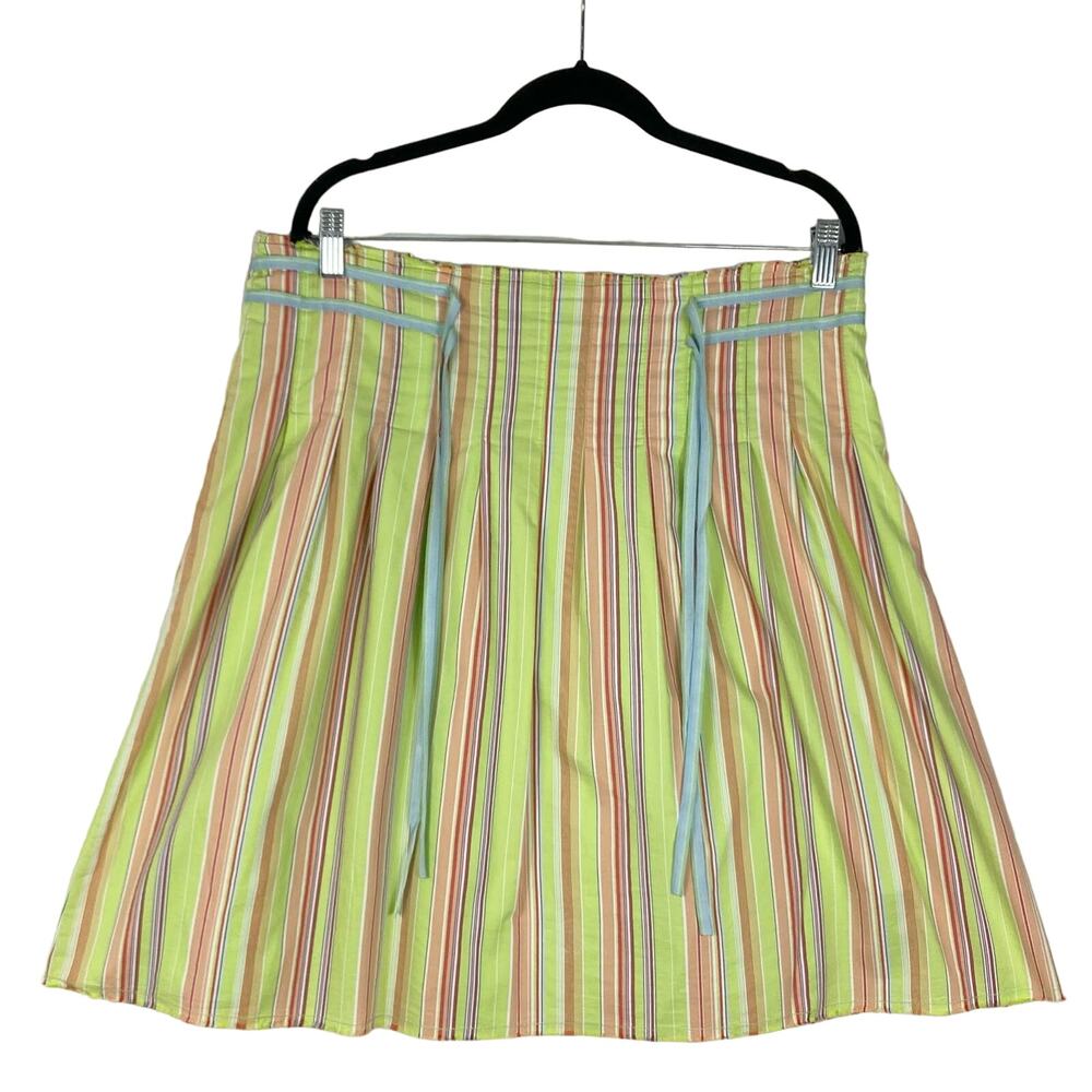 NWOT OLD NAVY Skirt 12 Stripe Green Pink A Line Pleated Satin Lace Detail Lined